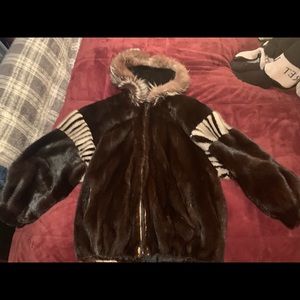 Mink coat with fox pile on hood awesome coat